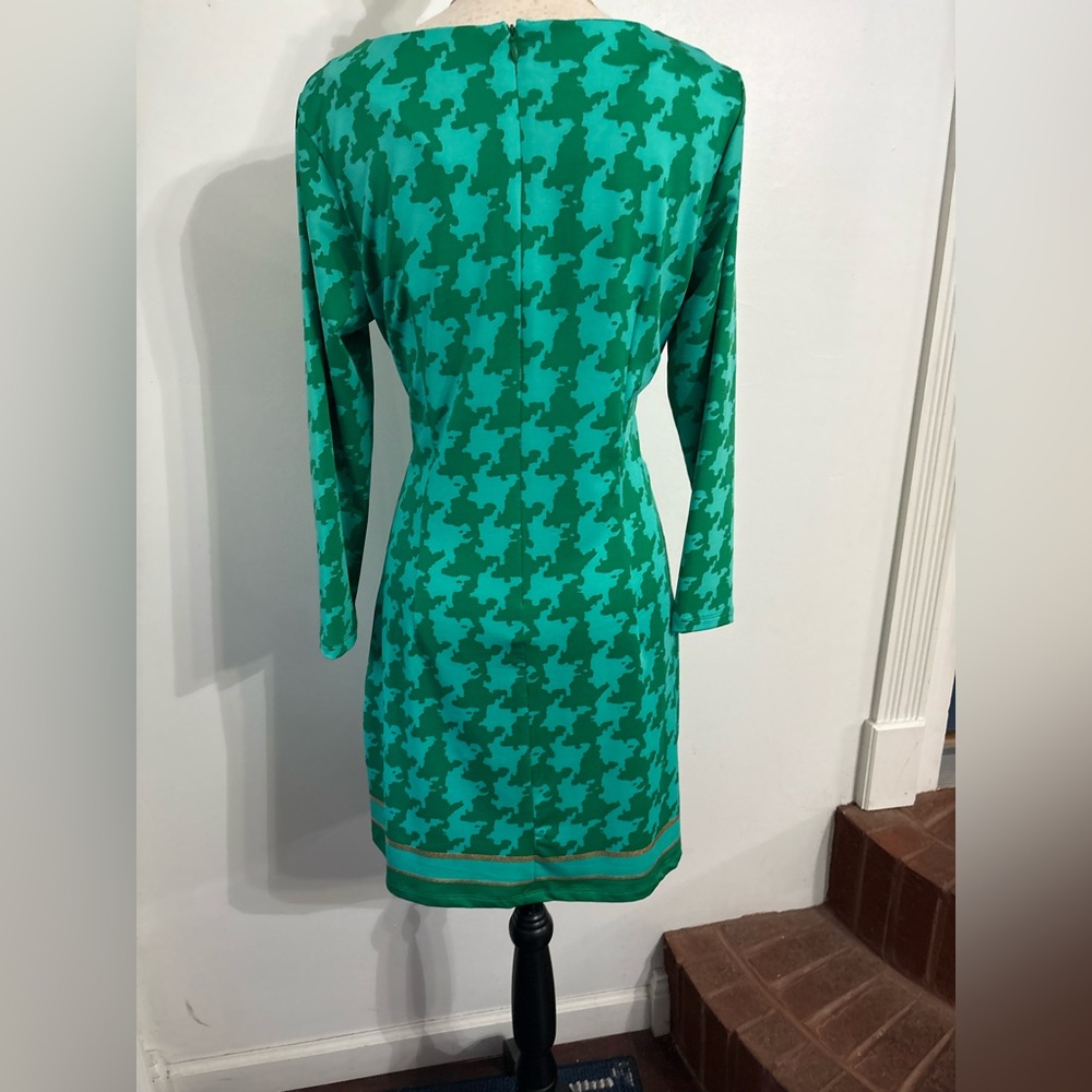 Julie Brown NYC Green Houndstooth Knit Long Sleeve Shift Dress Size Large - Picture 6 of 6
